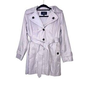 London Fog Women's Single Breasted Hooded Trench Coat Rain Lavender Petite PXL
